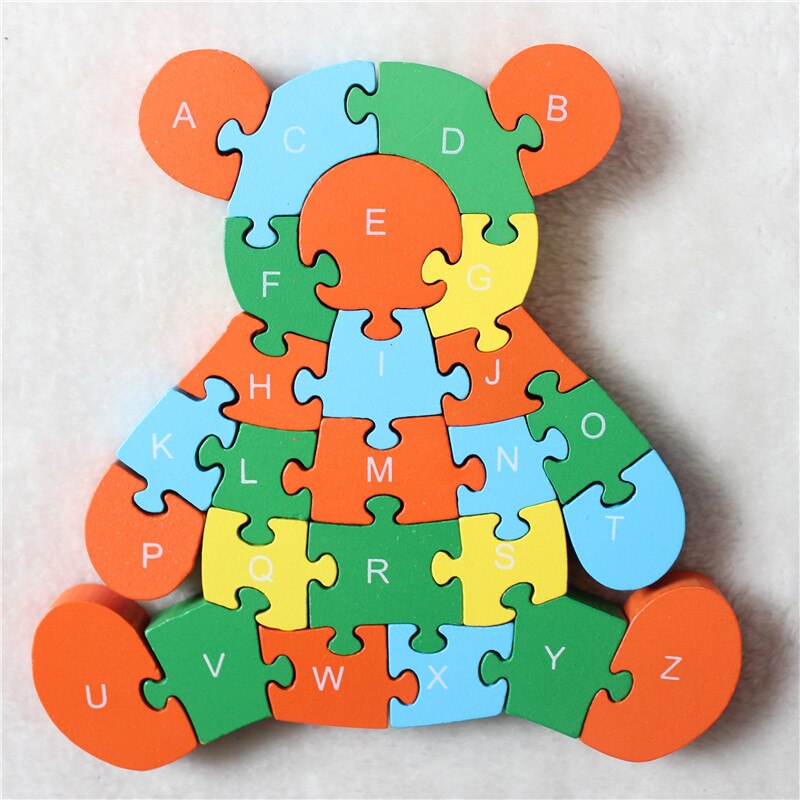 Wooden 3D Jigsaw Educational Toys Animals Elephant Cow Dinosaur Puzzle Wood Toys Kids Numbers Alphabetic Letters Learning Toys: Bear B