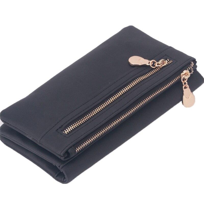 Women Wallets Dull Polish Leather Wallet Double Zipper Day Clutch Purse Wristlet Portefeuille Handbags Carteira Feminina: Black