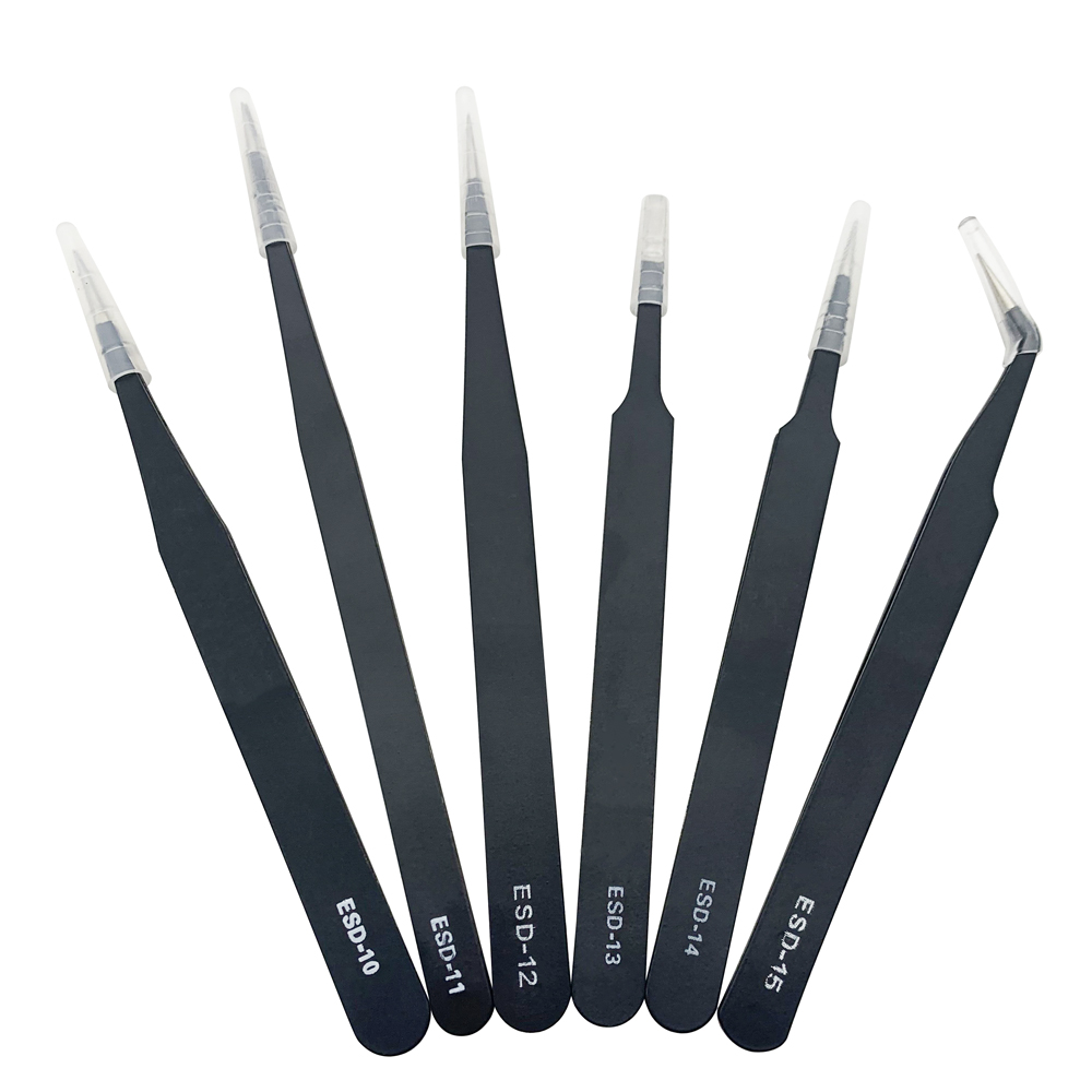 6Pcs Veilige Anti-Statische Roestvrijstalen Pincet ESD Onderhoud Horloge Reparatie Gereedschap Kits Elektronische Rework Tool Set DIY Gereedschap