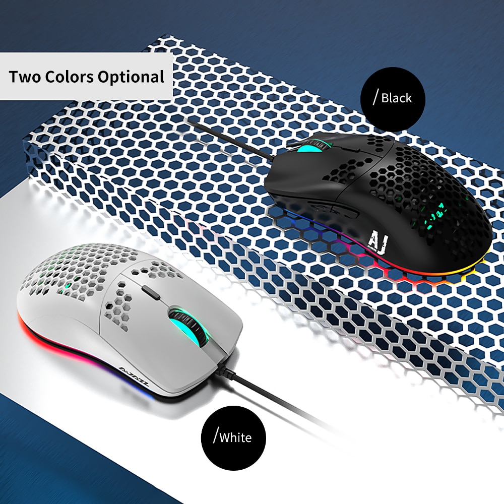 Original Ajazz Gaming Mouse AJ390 USB Wired with 7 Keys Adjustable 16000DPI Ergonomic Hollowed-out Honeycomb White