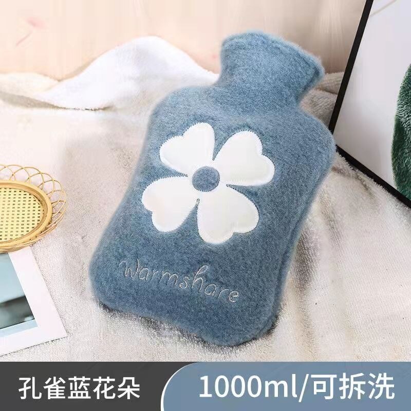 Śliczne studentki pluszowe termofory Home Decor wtrysk wody ciepły żołądek przeciwwybuchowy ciepły worek na wodę: Blue Flower 1000ml