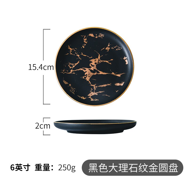Marble Texture Ceramic Dinner Dish Plate Rice Salad Noodles Bowl Soup Plates Dinnerware Sets Home Tableware Kitchen Cook Tool: black-15.4cm