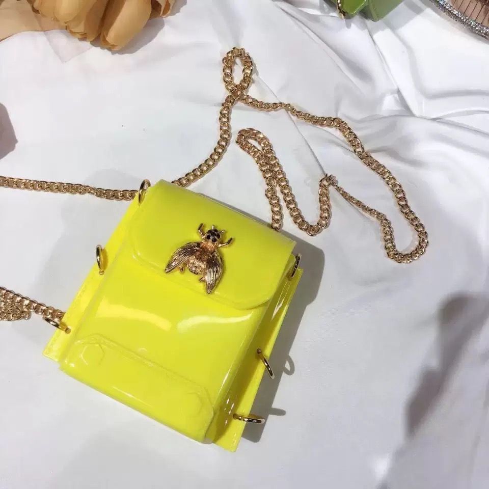 spring and summer mini bee bag shoulder messenger jelly bag live bag: Yellow