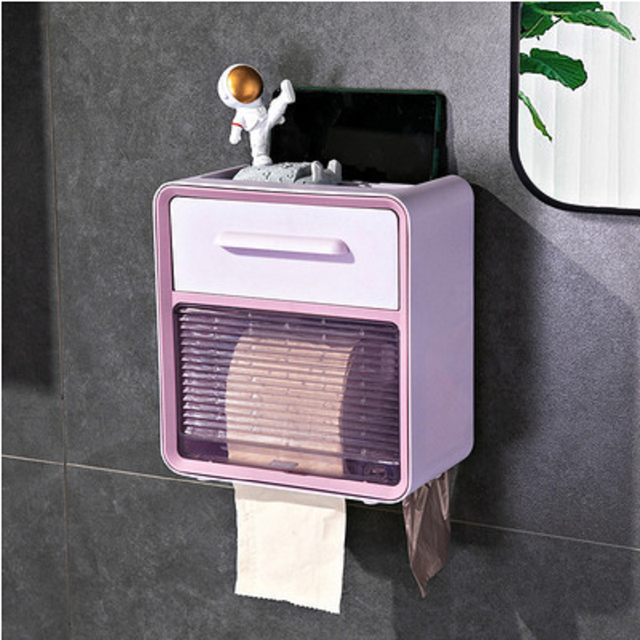 Toilet Paper Holder Wall-Mounted Waterproof Double Layer Storage Box Roll Tube for Toilet Paper Bathroom Accessories: Purple-double layer