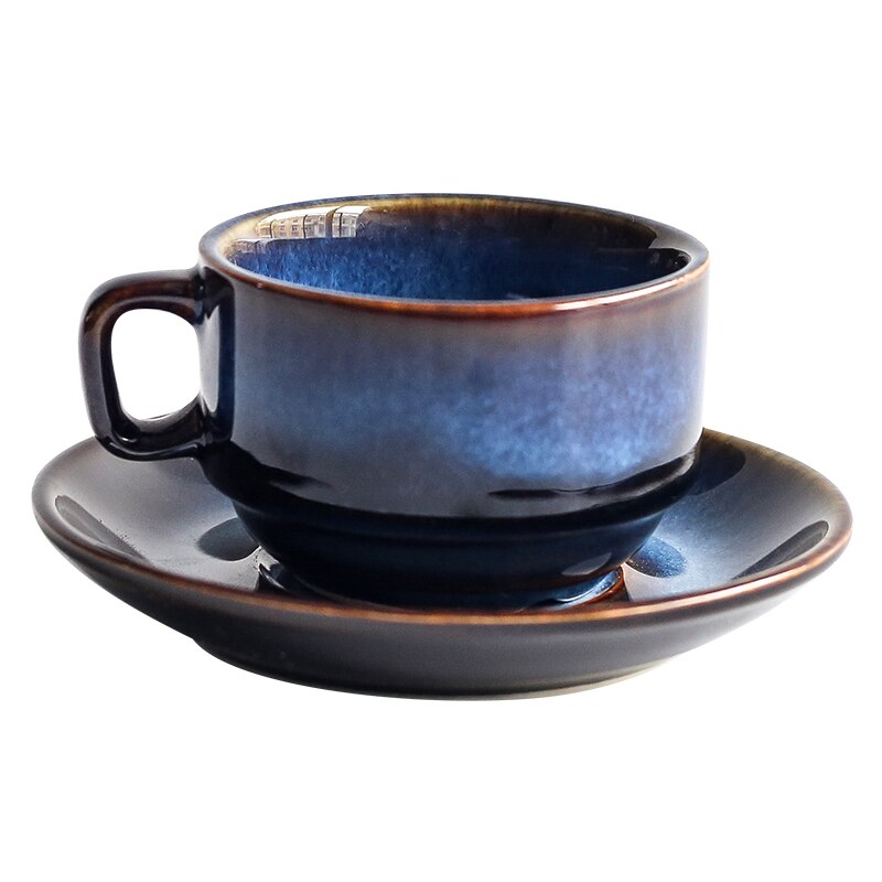 Europeisk Kaffekopp & Tebricka Set - Keramik - 2 Delar - Ugnändringsdesign - Miljövänlig