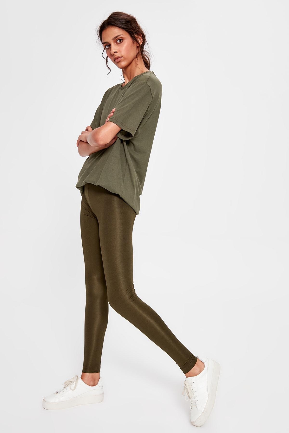 Trendyol Khaki Shiny Disco Knitted Leggings TWOAW20TA0053