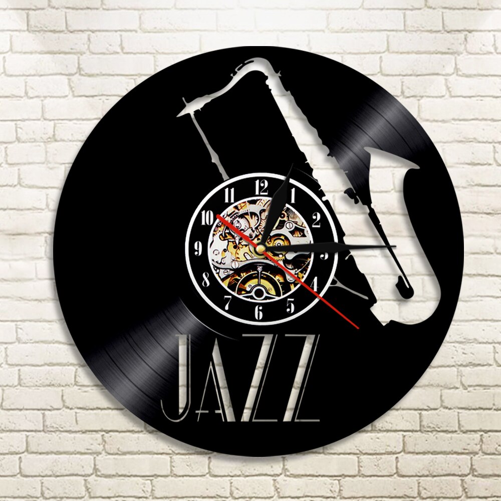 1 pieza, instrumentos musicales de Jazz, luz de fondo Led, música, reloj moderno de vinilo Vintage, reloj de pared, hecho a mano para amantes de la música