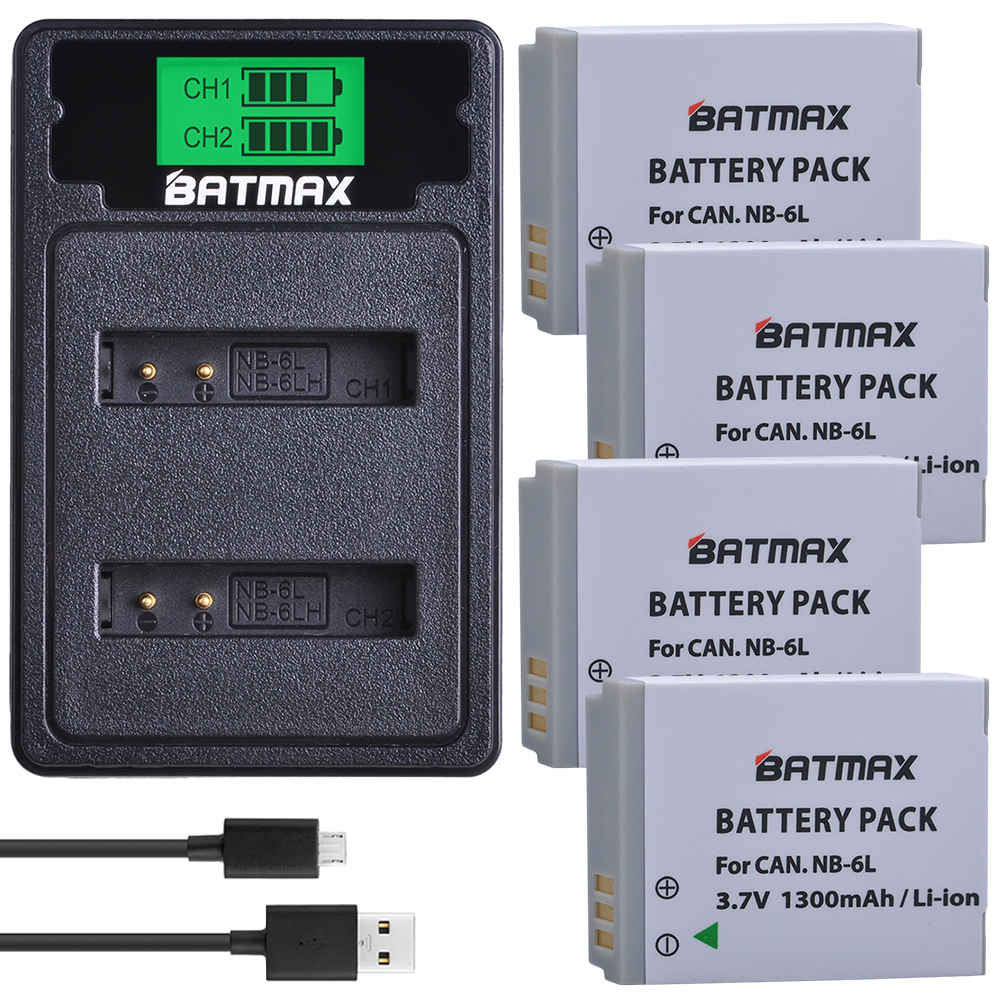 2Pcs NB-6LH NB-6L Battery + Charger Type C Port for Canon PowerShot D10 D20 D30 S95 SX260 SX280 SX540 SX700 SX710 HS Camera: 4Pcs set