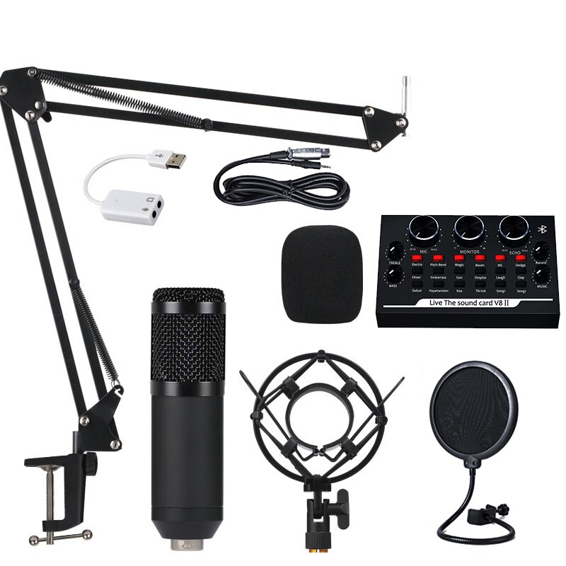 BM800-Kit de micrófono con condensador, micrófono con soporte en voladizo PARA Karaoke, grabación de estudio móvil para PC