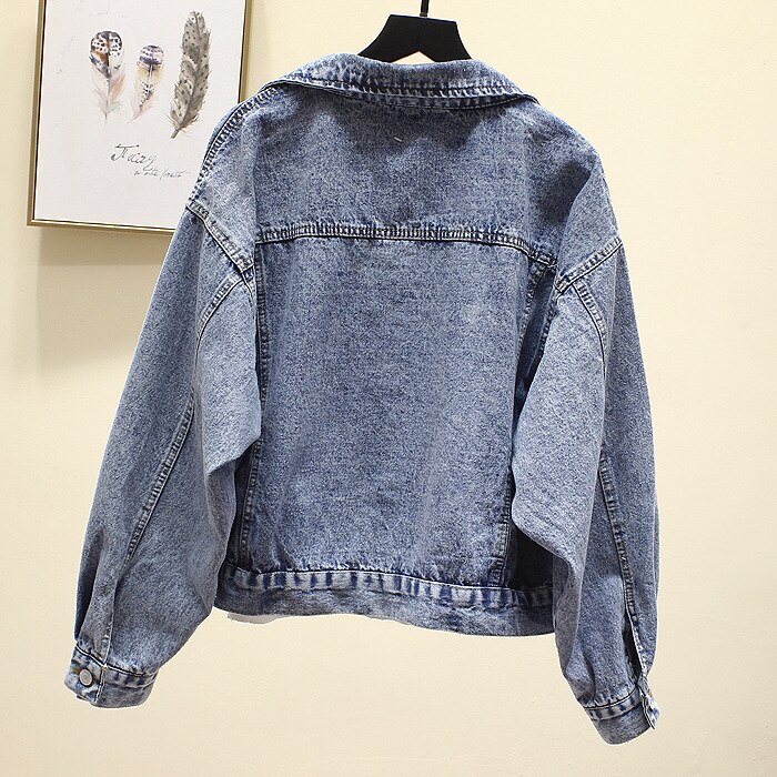 Vintage jeansjacka dam vårkappa sliten oversized ytterkläder kappor vindjacka pojkvän kvinnlig jeansjacka plus size: Blå / M