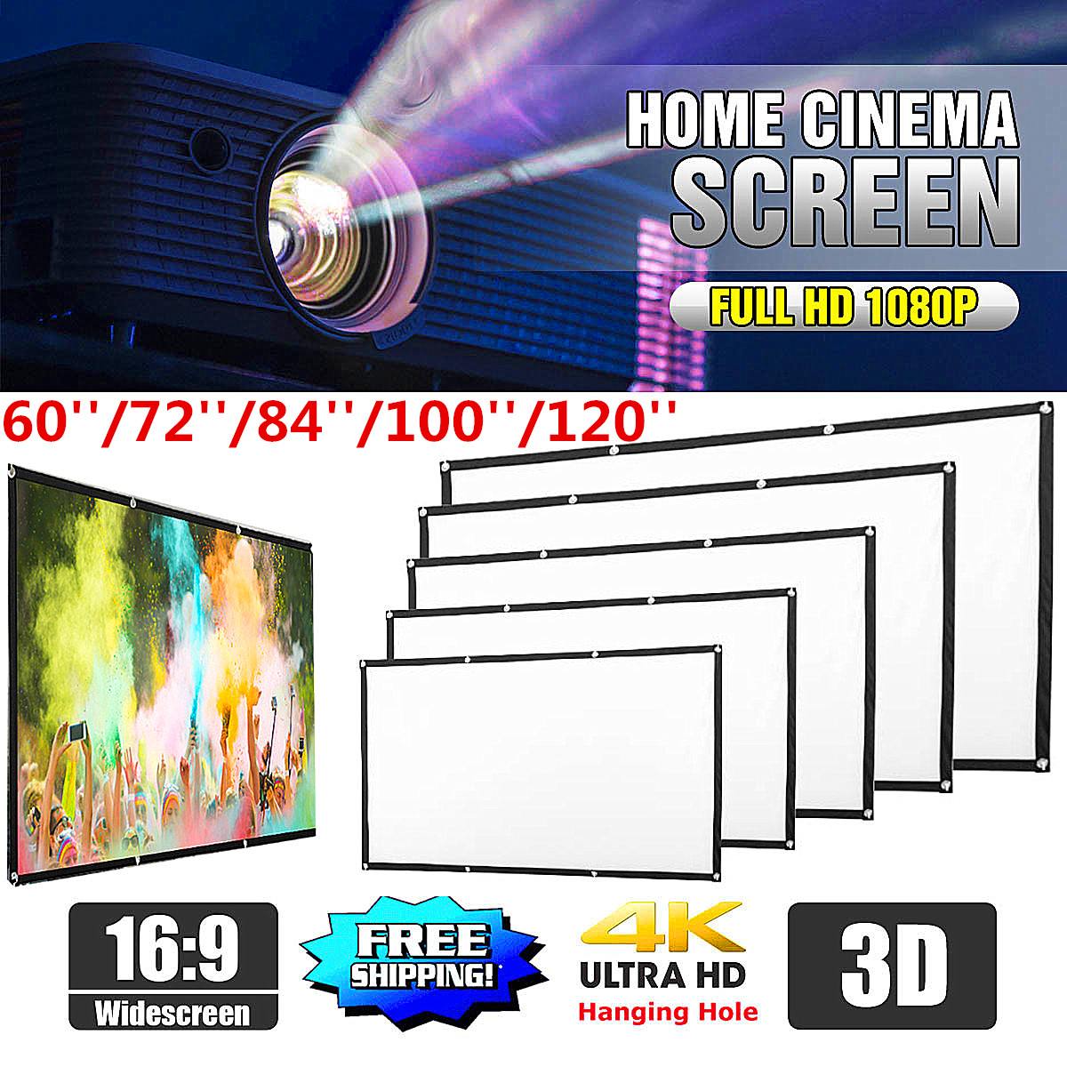 60/72/84/100/120 Inches Black-sided Foldable HD Movie Projector Screen For Projector 16:9 Background Cloth White