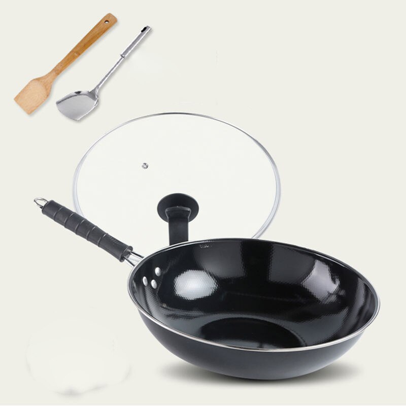 Emalje wok non-stick pande husholdning ubelagt rustfri jern pande gaskomfur induktionskomfur speciel flad bund wok kogegryde