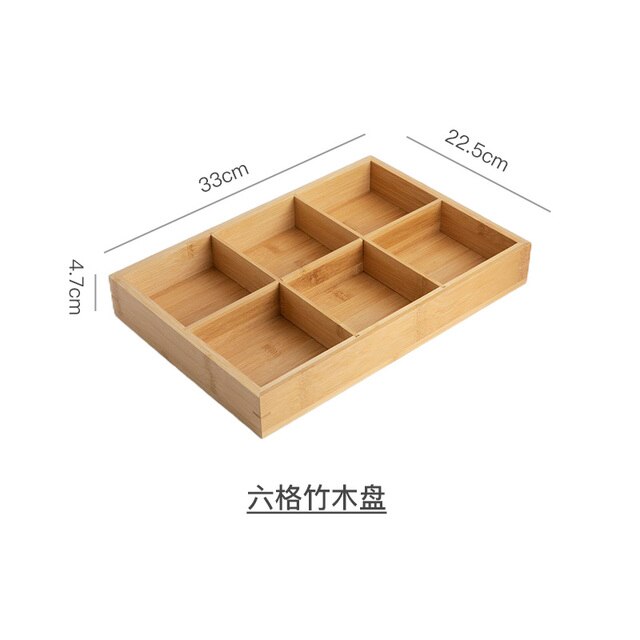 Japanese Style Nine Grid Plate Pot Tableware Barbecue Restaurant Bamboo and Wood Grid Plate Dishes Sushi Sauce Bowl: A-Six grid plate