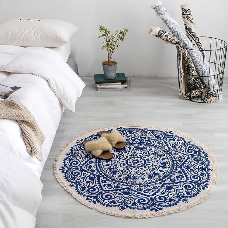 Mandala etnisk stil bomuld og linned gulvmåtter retro almindeligt gobelin håndlavet tæppe studie soveværelse sofa pude tæppe: Blå