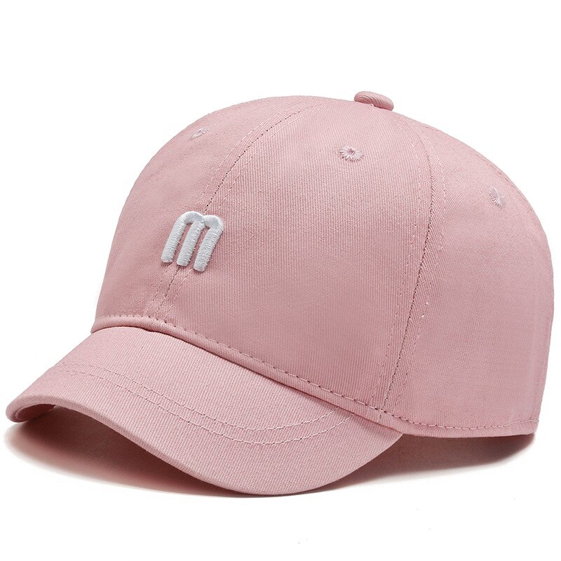 Summer Women Men Embroidered Letter M Baseball Cap Solid Snapback Short Brim Sunhat Outdoor Hip Hop Baseball Hats Casquette: Pink-M Cap