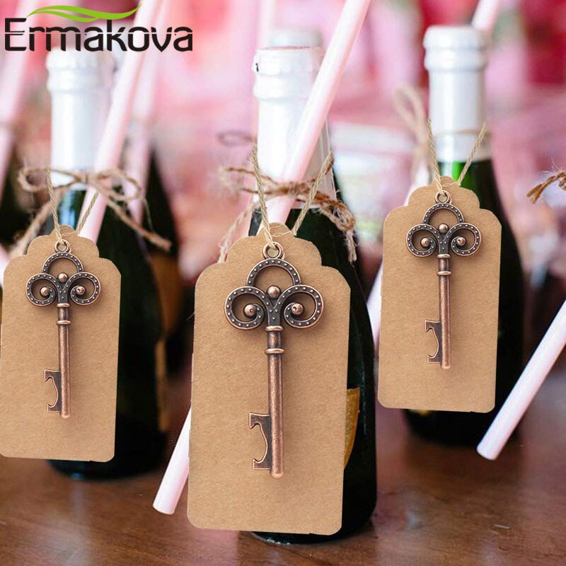 ERMAKOVA 50 Teile/los Schlüssel Flasche Opener Skeleton Wein Opener Leere Karte für Gäste Rustikalen Hochzeit Party Favors flasche öffner