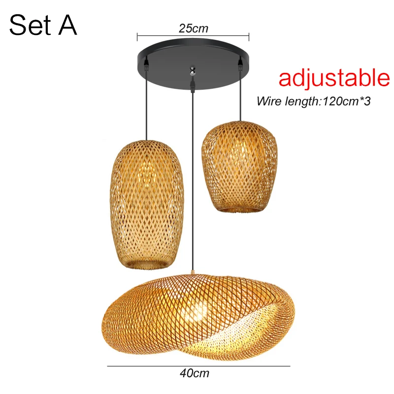 Lustre japonais en rotin de bambou naturel, lampes suspendues tissées à la main, abat-jour en osier, Suspension d'éclairage E27