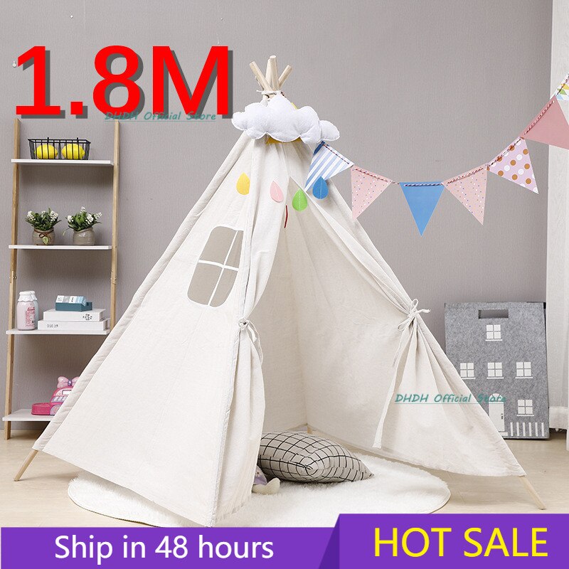 1,8 M Tragbare kinder Zelte Tipi Spielen Haus Kinder Baumwolle Leinwand Indische Spielen Zelt Wigwam Kind Wenig Tipi Zimmer dekoration