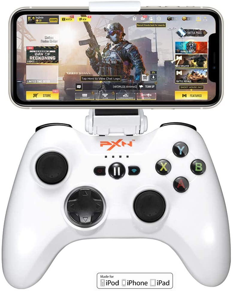 Mando de juegos para iPhone MFi, mando inalámbrico compatible con Bluetooth, PXN, iOS/Apple TV/iPod/iPad, color rosa: White