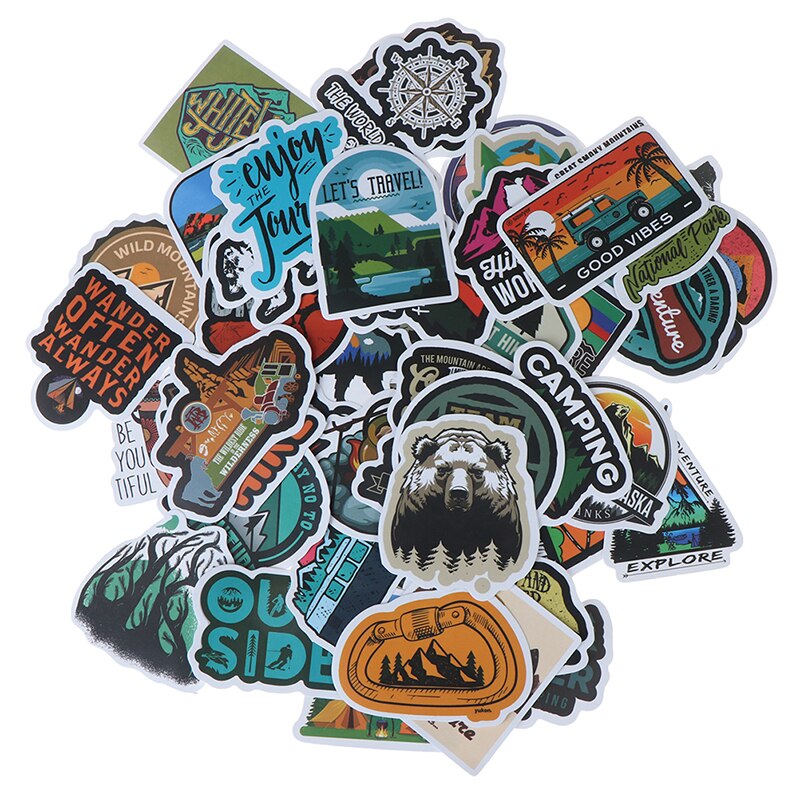 50Pcs Camping Landscape Sticker Outdoor Adventure Suitcase Laptop Guitar Sticker