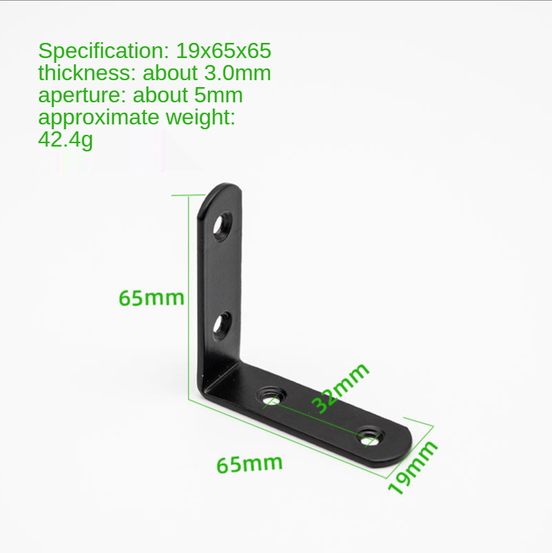 Zwart Ijzer Hoek Code Verdikte Laminaat Beugel L-Vormige Beugel Connector Meubilair Tafel En Stoel Hoek Ijzer Hoek Beugel: 3.0mm 19x65x65