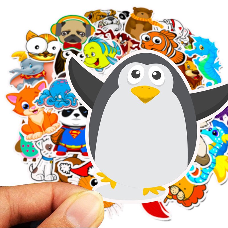 50pcs Cartoon Animal Waterproof Stickers For DIY Laptop Skateboard Refrigerator Decals Kids Children Toy