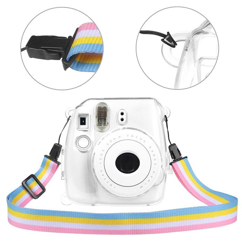 Powstro etuier til fujifilm instax mini 9 kamera beskyttelse etui gennemsigtigt plastik cover med rem til fuji mini 8/8 taske