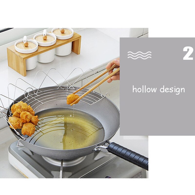 Multi-Function Frying Oil Filter Rack Stainless Steel Semicircle Steaming Drain Oil Holder Kitchen Cooking Foldable Gadgets