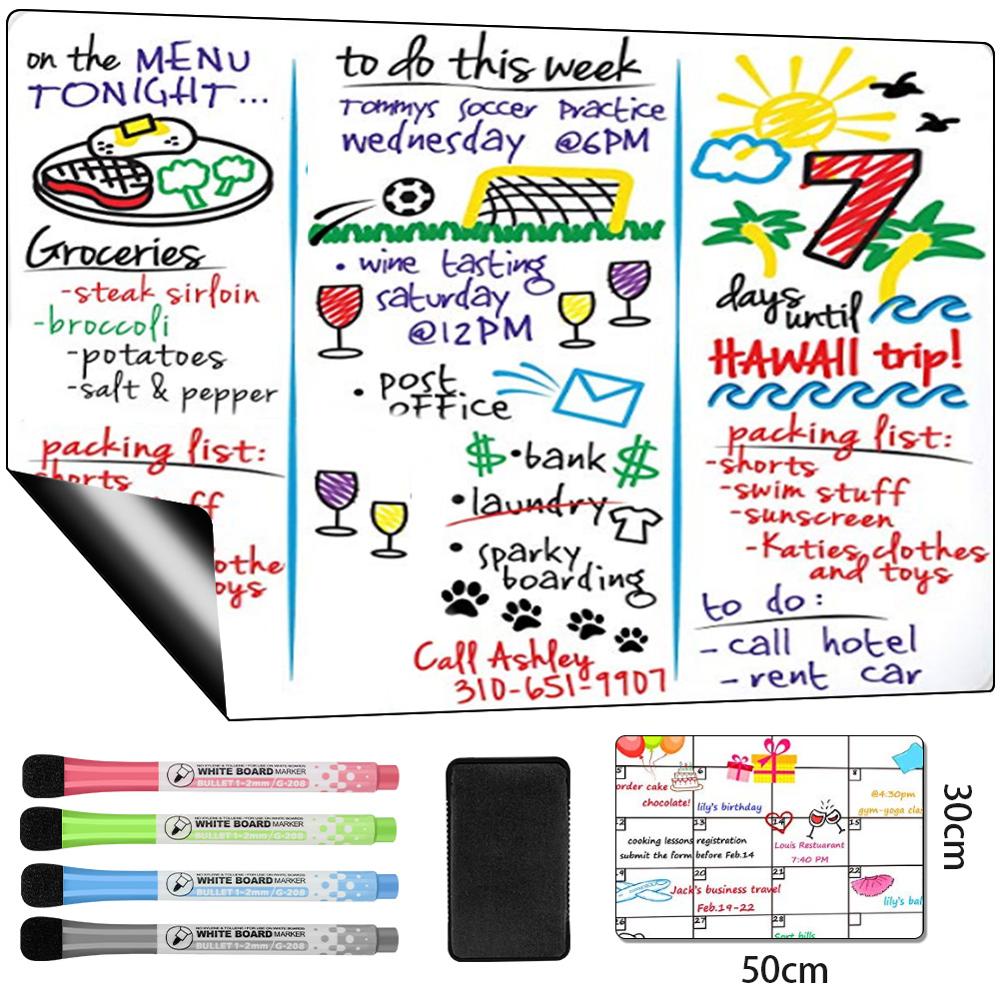 Magnetic Whiteboard Dry Erase Board Magnets Fridge Refrigerator To-Do List Monthly Daily Planner Organizer for Kitchen