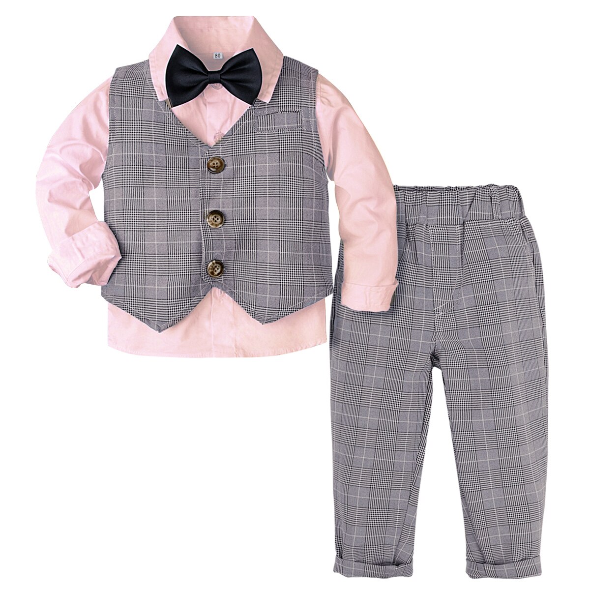 Trajes de boda para bebé, niño pequeño, cumpleaños, fotografía Vintage, traje británico, niño, invierno, otoño, conjunto de ropa de abrigo, 3 uds: gray plaid / 4  Years