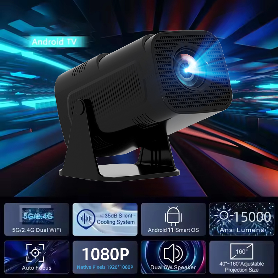 HUASHIJIE Projector 4K Android 11 Dual Wifi6 260ANSI Allwinner H713 BT5.0 1280*1080P Cinema Outdoor Portable Projetor