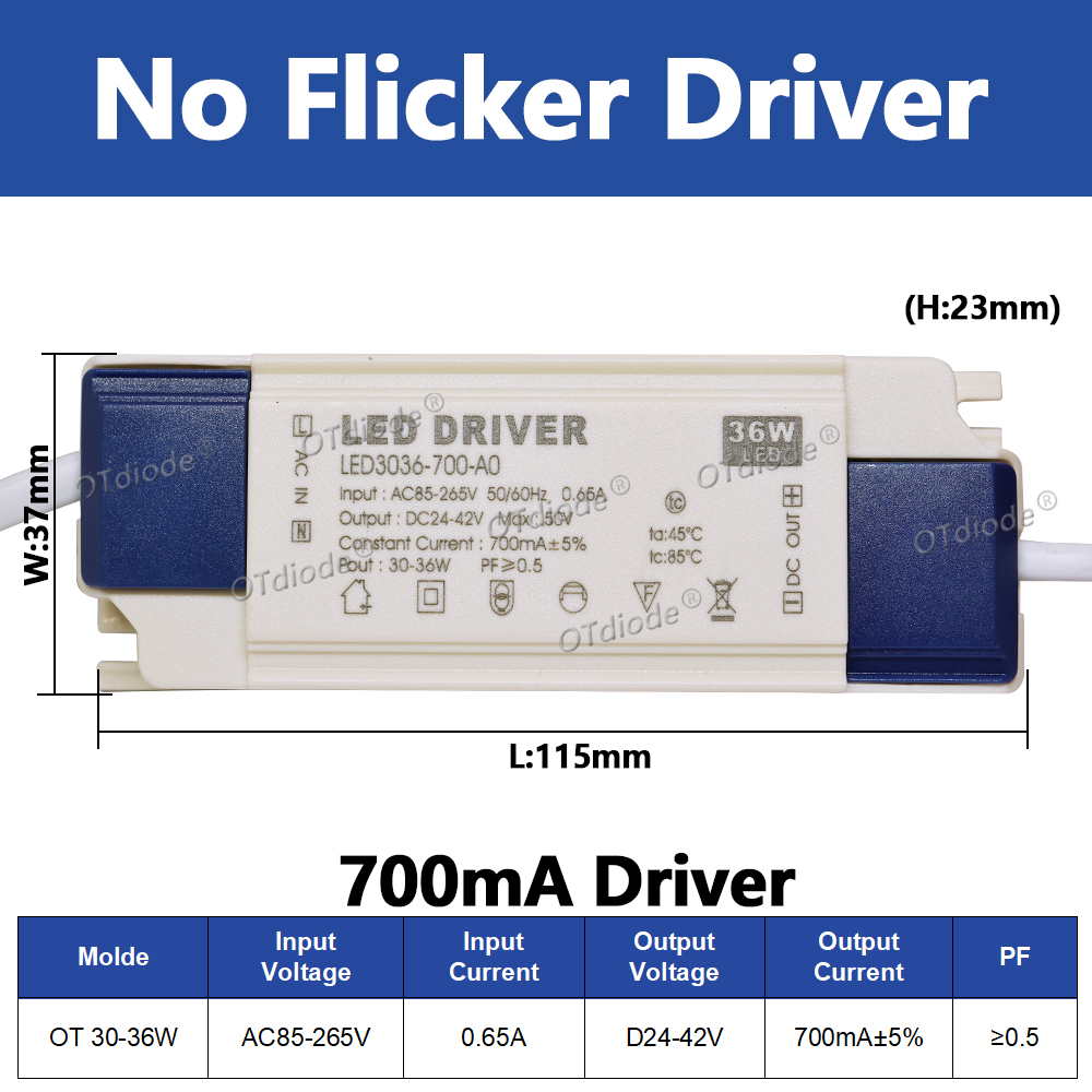 Transformateur de pilote LED 20W-50W DC24-42V 500mA 600mA 700mA 800mA 900mA 1000mA 1200mA 1500mA, alimentation sans scintillement, remplacement de la durée de vie: Bleu