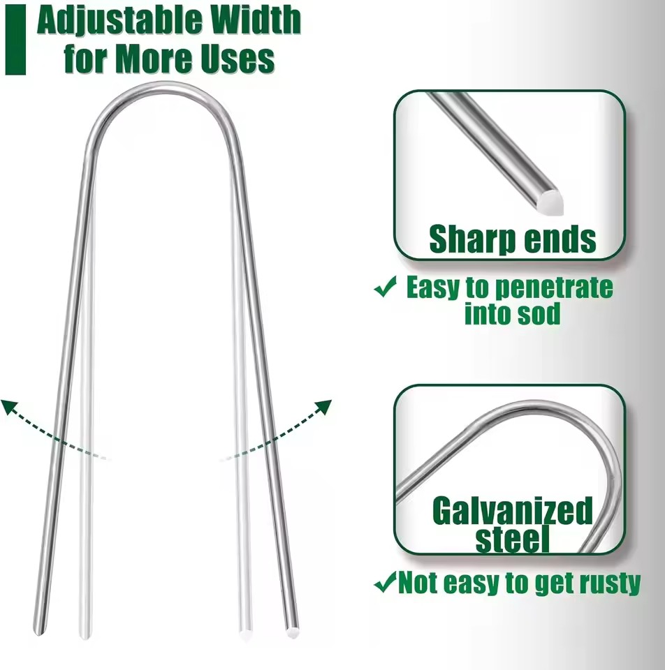 Trädgårdspinne silvermetall u-form trädgårdsklammer trädgårdsmarkspik film fasta pinnar trädgårdsredskap filmpinne landskapsspikar