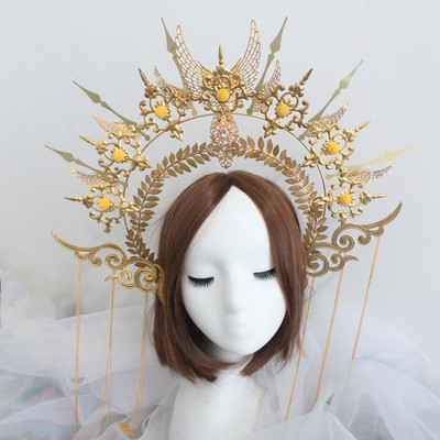 Diadema de oro Halo de la Virgen María, Tiaras, tocado Lolita, Material de Aro para el cabello, accesorios para el cabello de diosa: 1