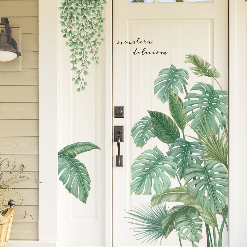 Estilo nórdico, hojas de plantas tropicales, pegatinas de pared para sala de estar, dormitorio, vinilo ecológico, Póster Artístico con calcomanías para decoración del hogar