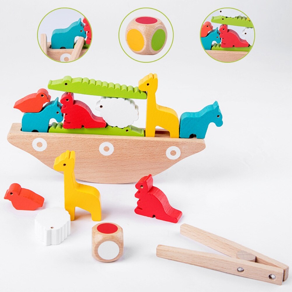 Giocattolo educativo precoce del gioco di impilamento dell&#39;altalena della barca dell&#39;equilibrio dei blocchi di animali di legno dei bambini: Default Title