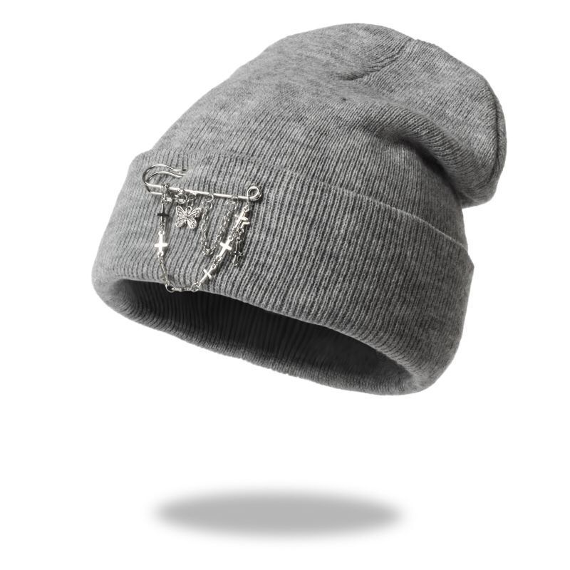 Women's Beanie Hats with Butterfly Chain Accessories for Winter Hip-Hop Knitted Hats Cap Streetwear Warm Hat Girls: Grey