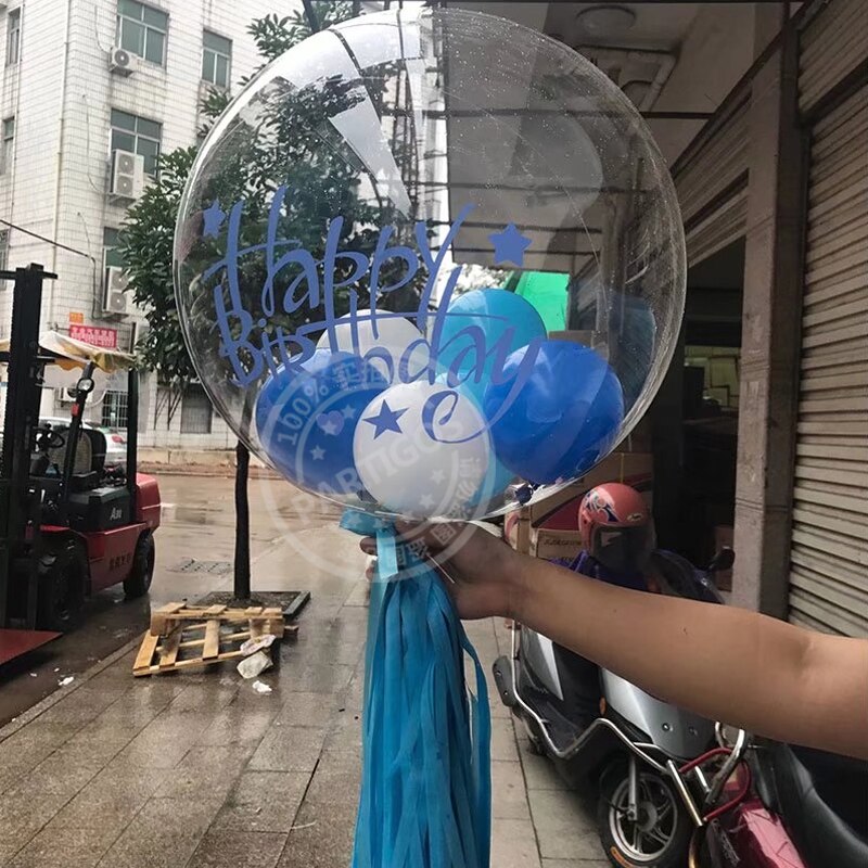 14pcs/set 18inch Transparent Bubble Balloons Helium Clear Bobo Globos Happy Birthday Stickers DIY Red Black Event Party Decor