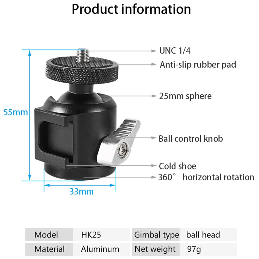 Mini-kugelkopf-stativ, kameragimbal 1/4 & #39 ;& #39 ; blitzschuhadapter, monitorhalterung, blitzhalterung, slr-fotografiezubehör: G