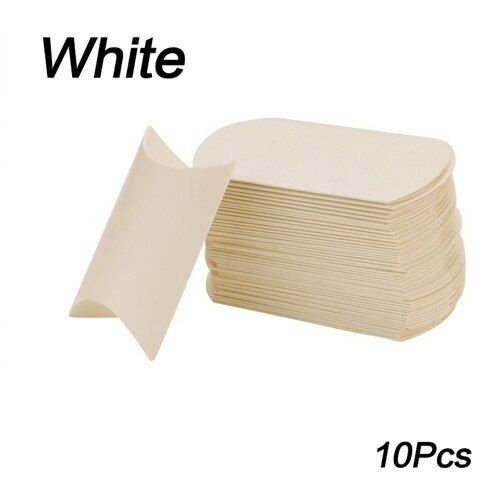 10 unids/lote caja con forma de almohada caja de dulces para regalar caja para recuerdo de de boda cartón de decoración/PVC/marrón Kraft: Marfíl