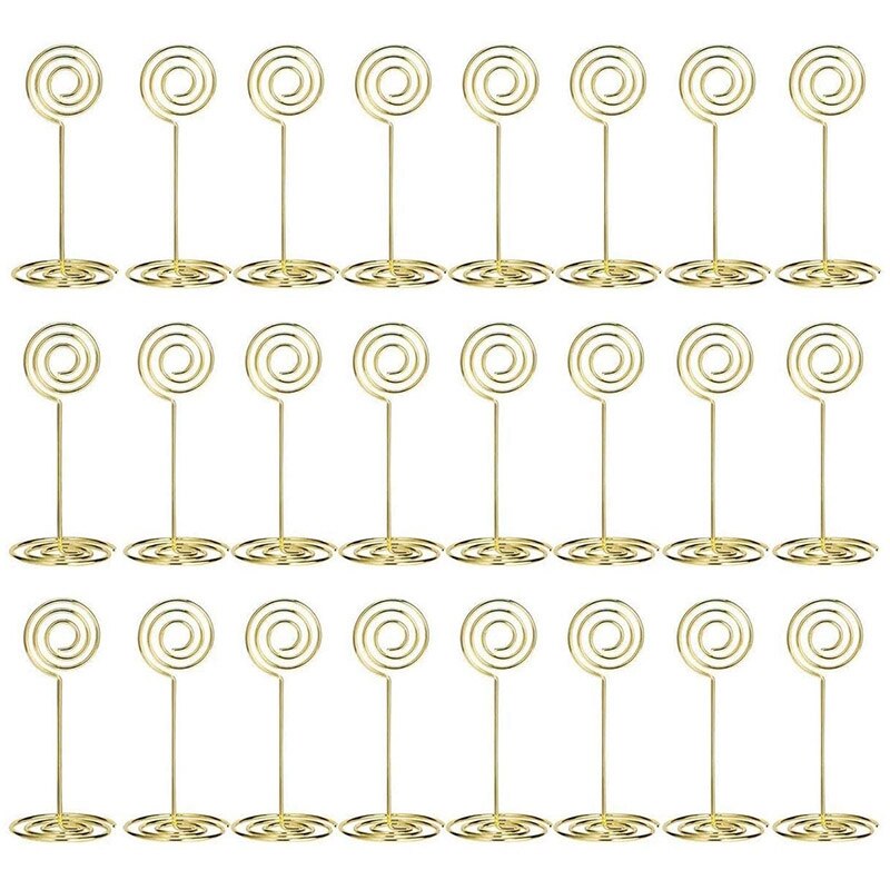 24- pack plaatskaarthouders, tafelnummerhouders, draadtafelfotohouder voor bruiloften, kantoornaam, memo, menuclips (goud)