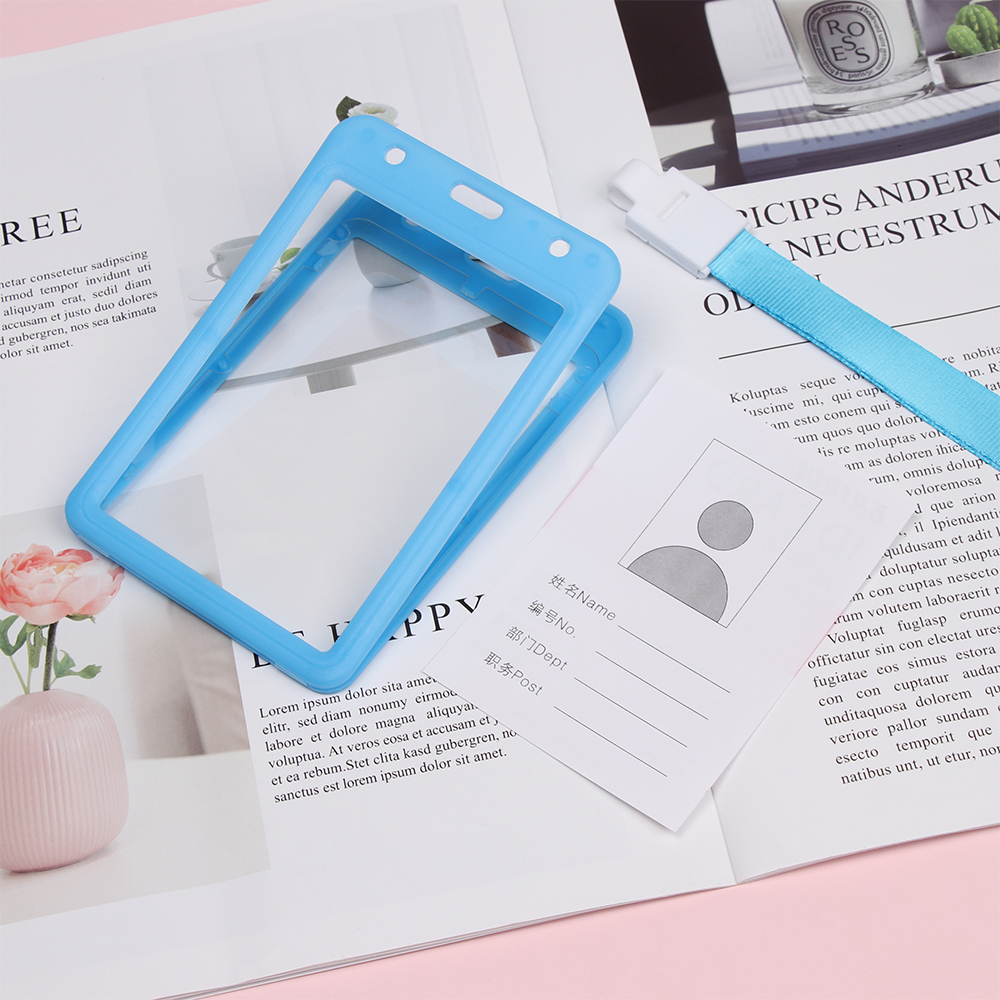 Nuevos soportes para tarjetas de trabajo transparentes de doble cara en colores caramelo, Correa protectora para el cuello, funda para Nombre de identificación, tarjeta de crédito, funda con insignia