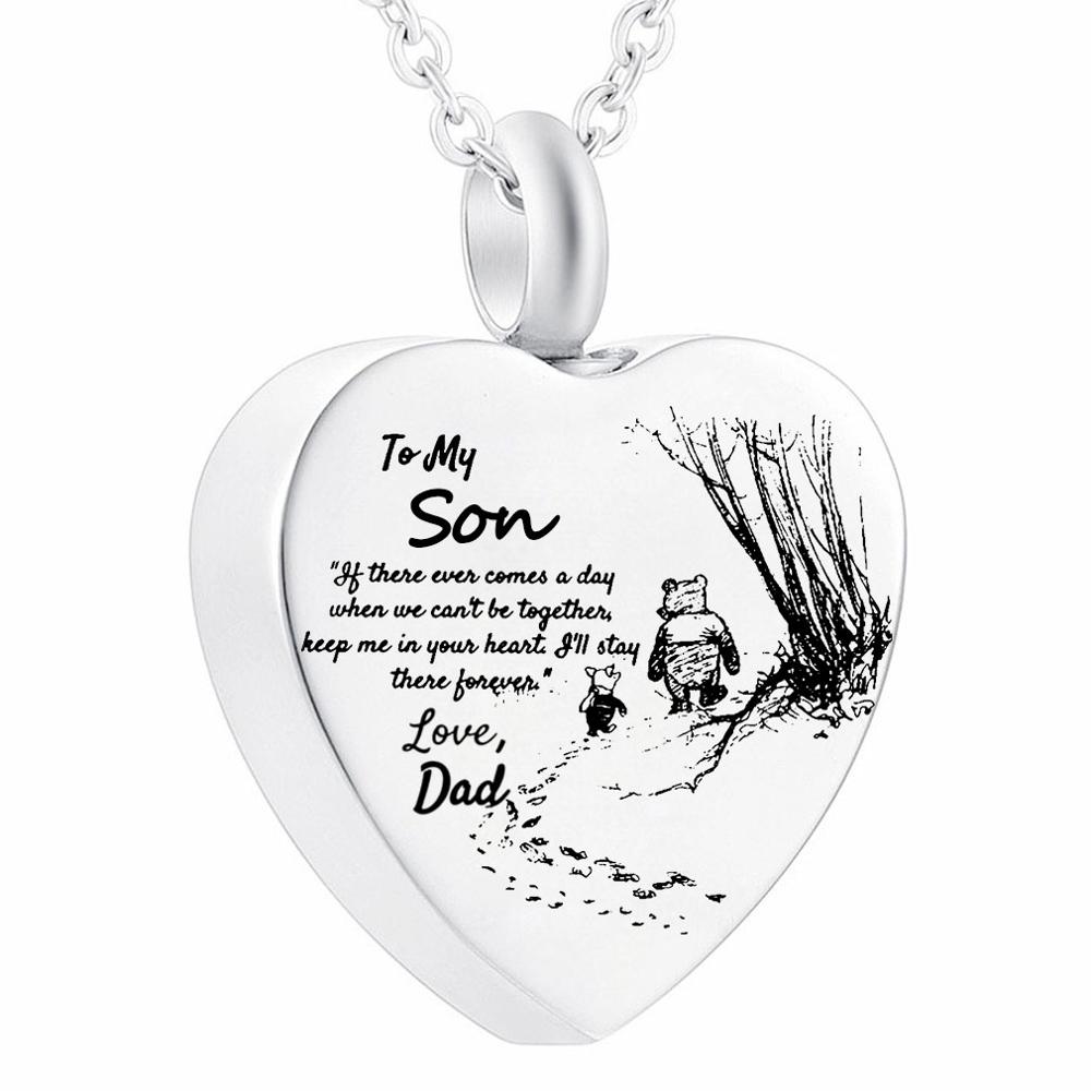 To My Daughter Heart Cremation Urn Necklace for Ashes Urn Jewelry, Carved Locket Stainless Steel Memorial Pendant From Mom& Dad: Dad Love Son