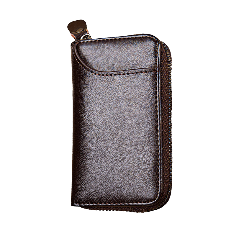 Pu Lederen Mannen Vrouwen Sleutel Portemonnee Kaarthouder Auto Huishoudster Portemonnee Sleutelhanger Rits Key Case Bag Met Sleutelhangers: Brown (no buckle)