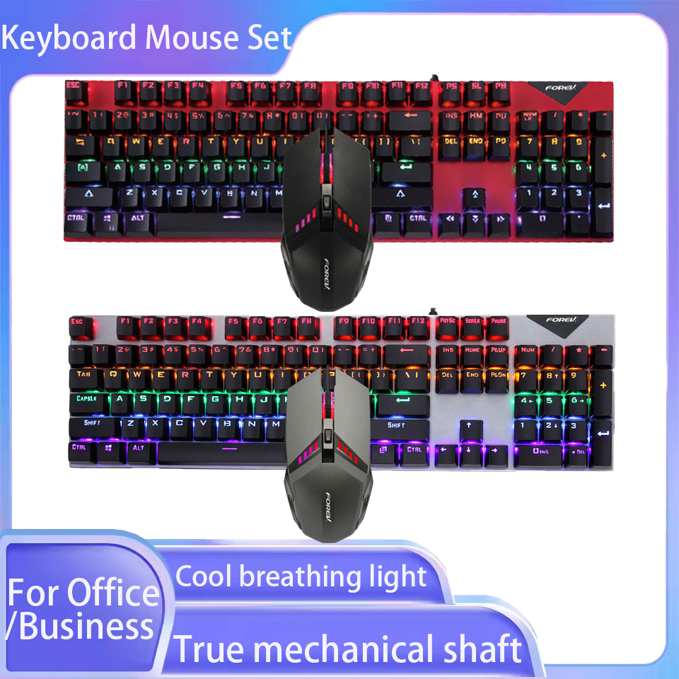 104Key Wired Mechanical Keyboard Mouse Waterproof Set 800-1600DPI Switching USB RGB Backlight Light For Gaming Office Typing