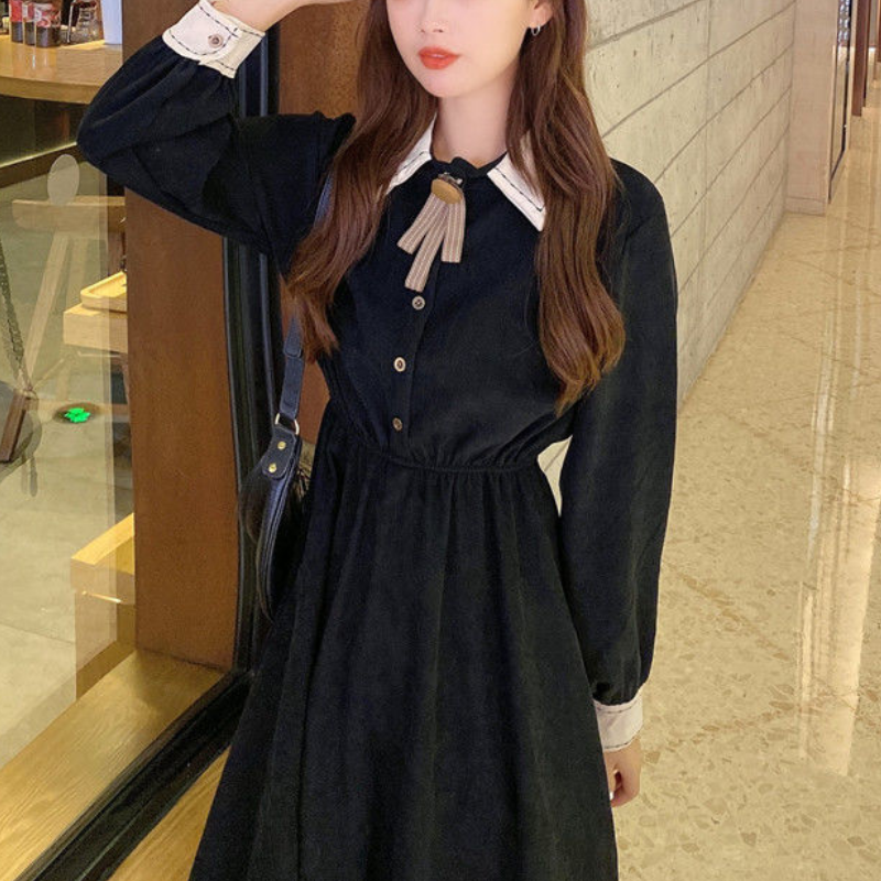 Houzhou Elegante Jurk Vrouwen Zoete Preppy Stijl Lange Mouw Jurk Fairy Vintage Casual Losse Outfits Party Koreaanse Lente Herfst