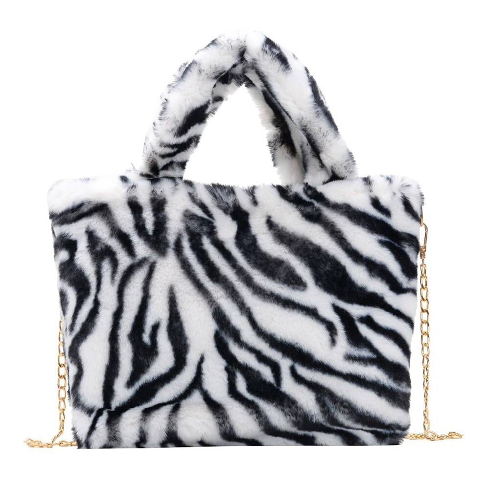 Winter Neue Schulter Tasche Frauen Leopard Weiblichen Beutel Kette Große Plüsch Winter Handtasche Totes Bote Tasche Weiche Warme Pelz taschen: B