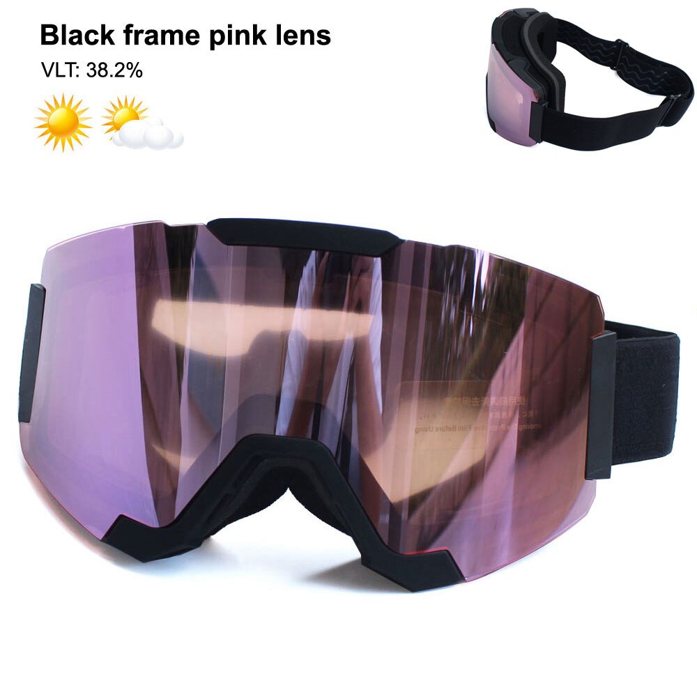 Magnetic Ski Goggles Double Layer Polarized Lens Skiing Anti-fog UV400 Snowboard Goggles Men Women Ski Glasses Eyewear: Black Pink