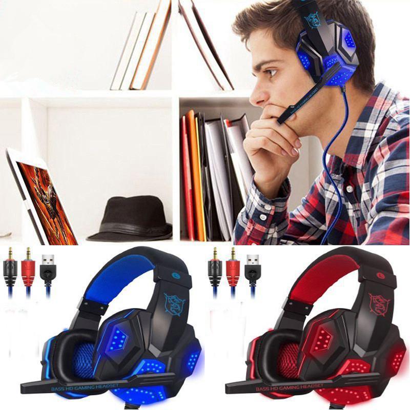 Gaming Headphones Wired Gamer Headset 3.5mm Stereo Sound Over Ear Earphone with Mic LED Light for PC Laptop PS4 Games Headset