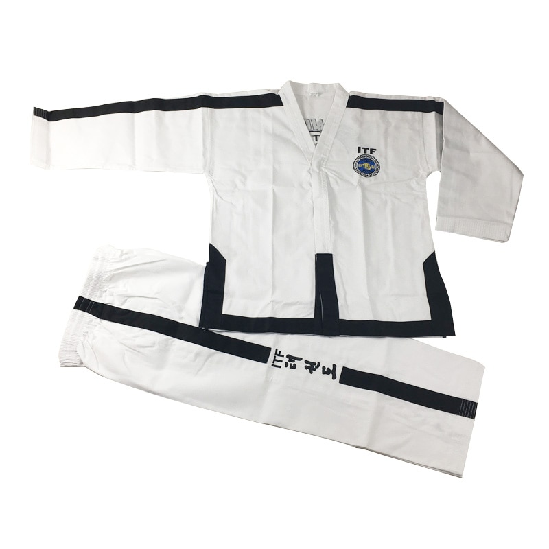SINOBUDO Taekwondo bordado blanco estándar uniforme ITF para Instructor maestro uniformes hombres uniformes de Taekwondo traje